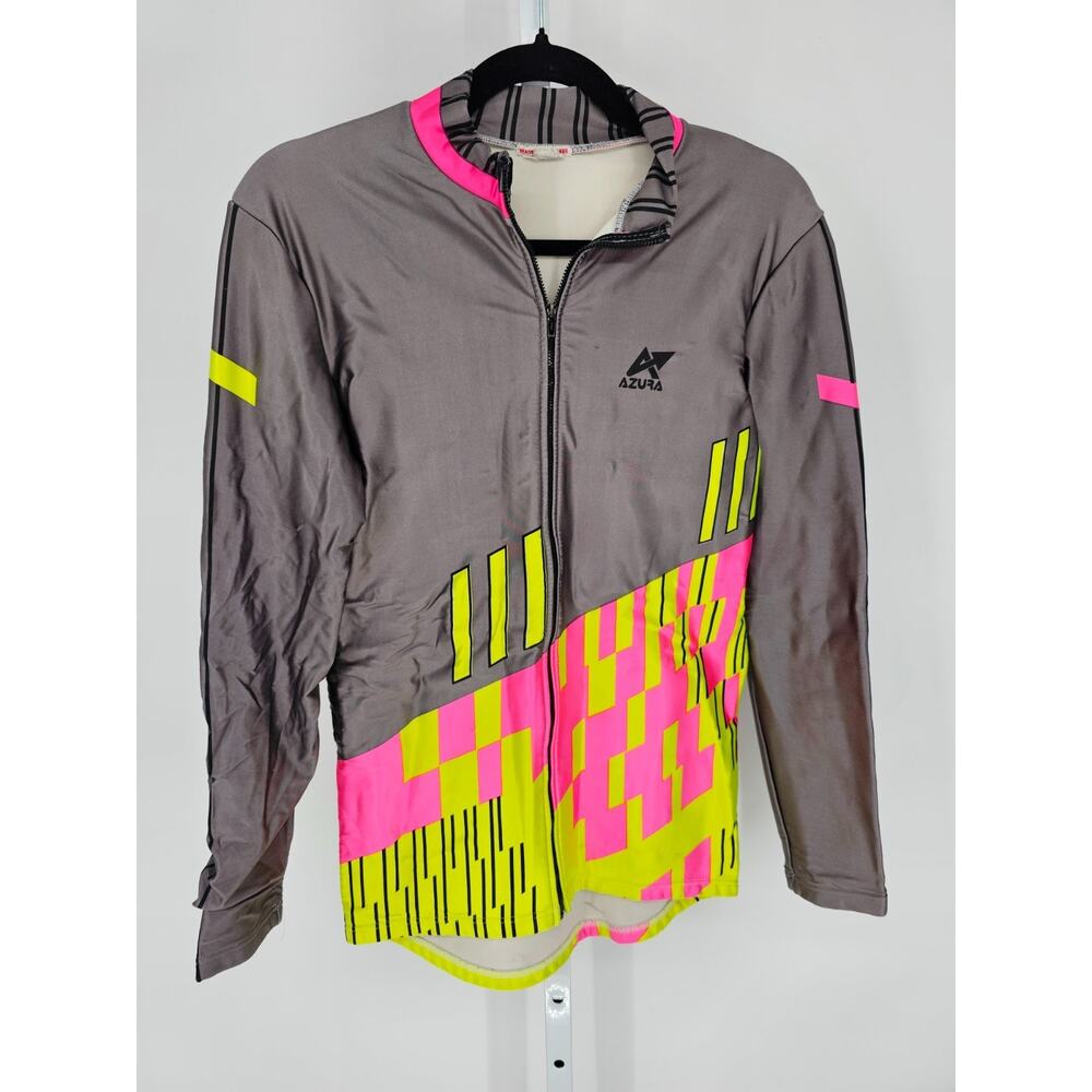 vintage Azura cycling winter jacket Sz S Neon Pink Yellow Silver Maurice Gamanho